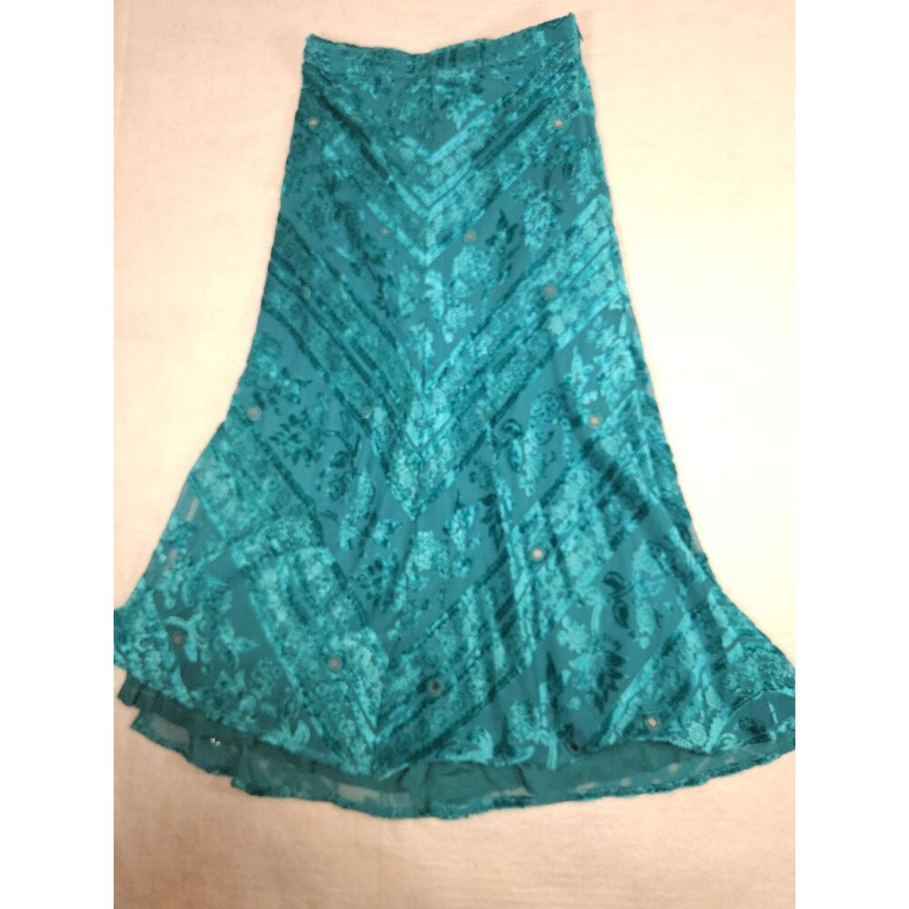 Ladies Size PXS Soft Surroundings Teal Boho Fairy Skirt W/ Chenille And Mirrors